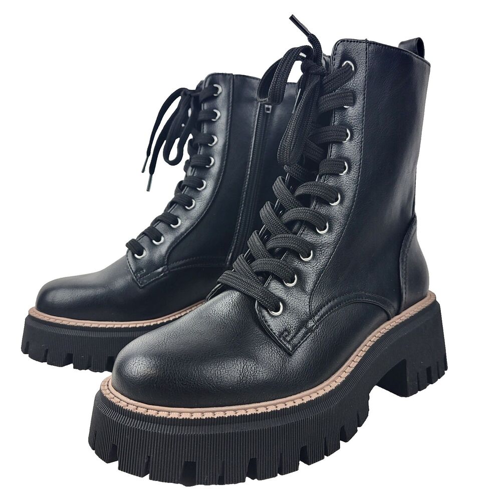 Dolce Vita Women's Glisten Lug Sole Lace Up Combat Boots Black Size 6.5
